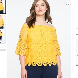 Eloquii Yellow Off The Shoulder Crochet Top